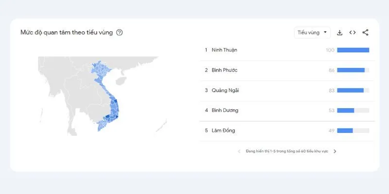 Mức quan tâm May88 theo địa lý